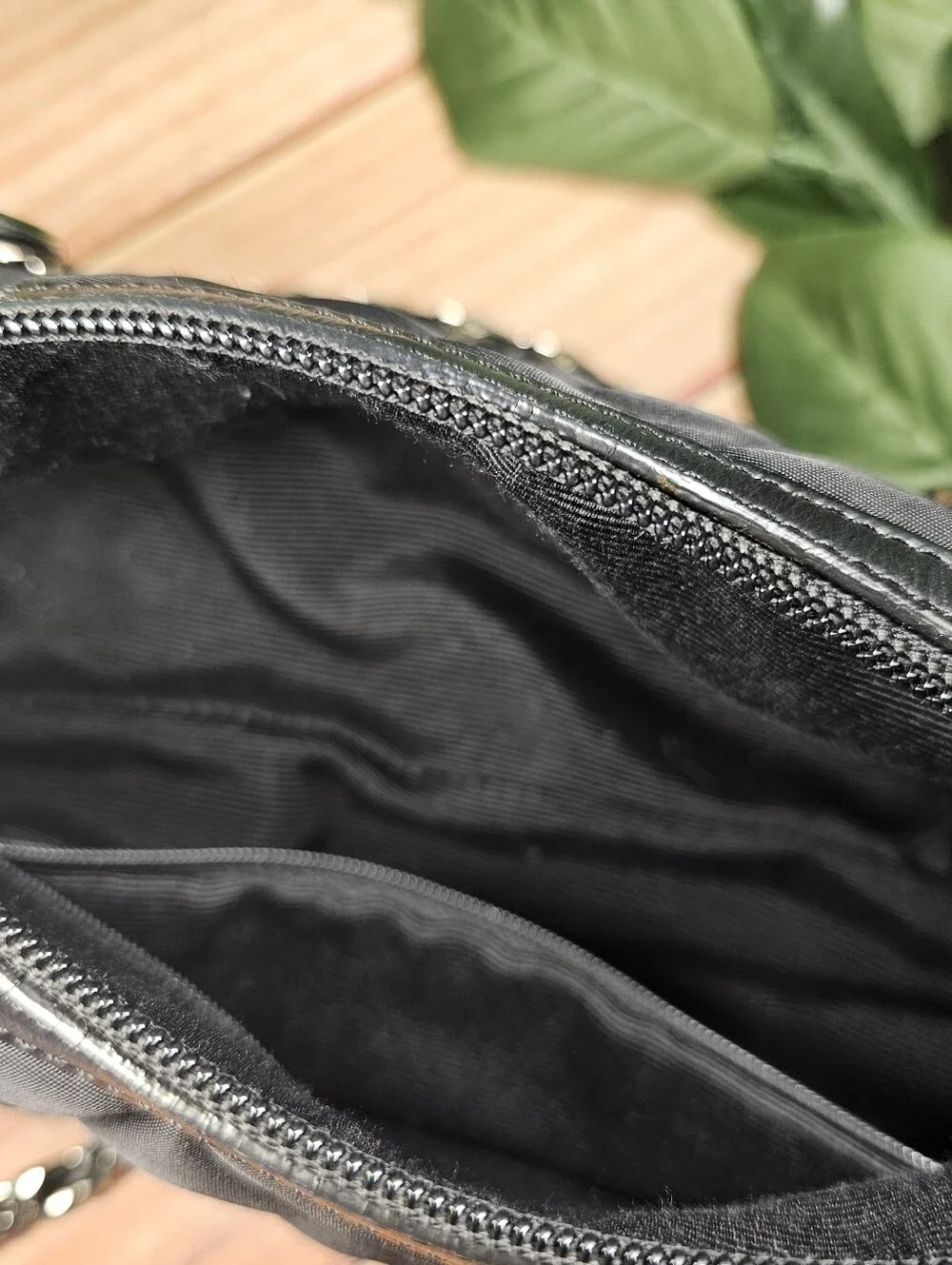 Talbots Black Quilted Barrel Bag Nylon Leather Trim Silver Hardware